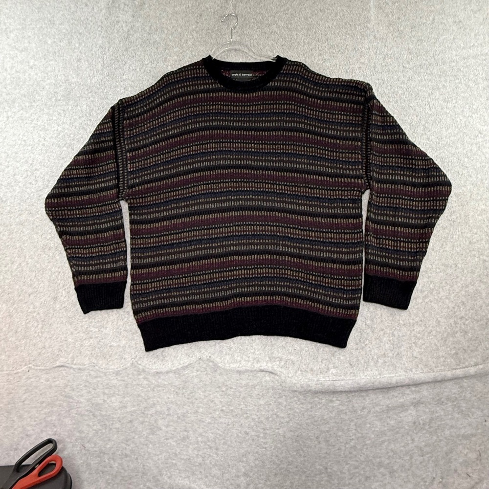 Croft & Barrow Sweater Mens L 90s Vintage Striped Chenille Texture Crew Neck